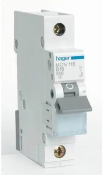 Hager Automatsikring 1P 16A C kar 6kA